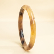 TIMESWIND Natural Jade Gradient Yellow Brown Round Thin Women Bangle with Certificate