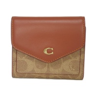 二手COACH Wynn 小號錢包，現款，C 標誌顏色設計，銹紅色/米色/波爾多紅，包含鈔票夾、卡包和零錢包，全新未使用，經典棕褐色三折錢包，C2329