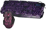 Keyboard and Mouse Set, Colorful Backlit Wired Gaming Keyboard Mouse Combo, 113 Keys Ergonomic Gamer Keyboard+USB Optical Game Mouse Set for PC Computer