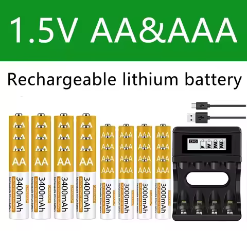 100% Original AA/AAA Battery 1.5V Rechargeable Polymer Lithium-ion Battery 1.5V AA/AAA Battery with 
