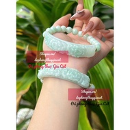 Jadite A Apple Green Marble Bracelet Mixed with Peony Carved Beads 8.5mm Svip