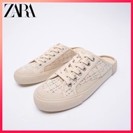 ZARA autumn new women's shoes Asian limited light beige lace-up slingback sneakers