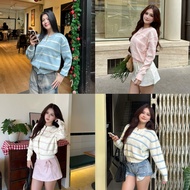 [ AVAILABLE ] TINY CARDIGAN - MEDIUM WOOL CARDIGAN SHIRT WITH DOUBLE PLAID TAG BOW SWEATER.DAAOTHU S