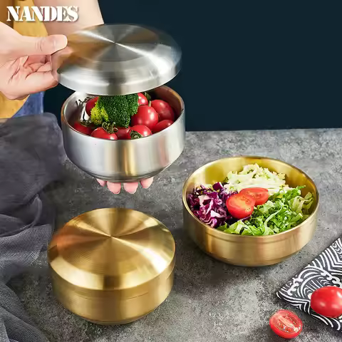 Korean Kimchi Bowl 304 Stainless Steel Double Rice Bowl Soup Bowl Steamed Rice Bowl Children's Anti-