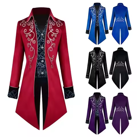 Men Medieval Steampunk Prince Costume Vintage Victorian Long Sleeve Windbreaker Tuxedo Halloween Eas
