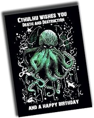 TinyTami Cthulhu Birthday Card - Funny Horror Card for Lovecraft Fans - Macabre Postcard "Death and 