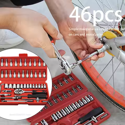 46pcs Car Repair Tool Set Multifunctional Auto Toolbox Ratchet Wrench Socket Combos Motorcycle Motor