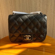 Chanel 香奈兒 荔枝皮 方胖子 黑銀 已絕版 Caviar Mini Square 滾邊