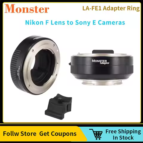 Monster LA-FE1 Auto Focus Adapter Ring Nikon F Mount to Sony E Cameras For A7R4 A7III A7IV A9 A6400 