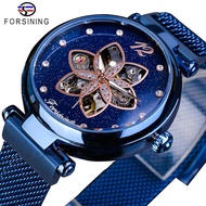 Forsining mechanical ladies watch top brand luxury diamond stainless steel creative floral design watch waterproof clock. Ladies gift