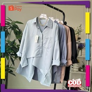 KEMEJA PREMIUM KOREAN STYLE Korean Style Women's Pocket Office Top/ Alita Plain Long Sleeve Premium 