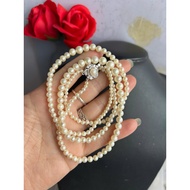 99% real seashell pearl necklace, 3mm to 7mm long, 40cm long, siliver silver flower clasp attached t