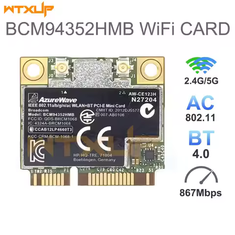 Broadcom BCM4352 BCM94352HMB Mini PCIE Wireless AC wifi WLAN card BT Bluetooth 4.0 Network adapter 8