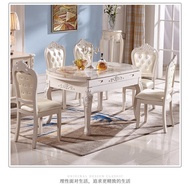 European-Style Dining Tables and Chairs Set Foldable Retractable Marble Desktop Square and round Dual-Use Solid Wood Household Small Apartment Dining Table
