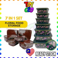 🧸ToyCEO🧸7 in 1 Set Floral Flower Print Food Container With Lids Floral food storage kitchenware