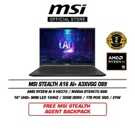 MSI Stealth A16 AI+ A3XVGG 089 Copilot+ PC (16" UHD+ 120Hz IPS/Ryzen AI 9 HX 370/32GB DDR5/1TB SSD/R