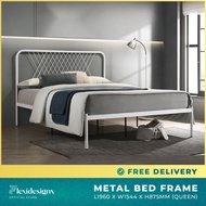 SINGLE &amp; QUEEN Size Metal Bed Frame Powder Coated White Frame Design Headboard Solid Durable Legs Bedroom - CAMILA