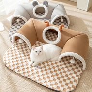 Cat Tunnel Bed Indoor,Cat Peekaboo Cave Bed for Multiple Cats,Kitty Tube with Balls Toys,Removable S