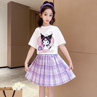 Kids Gilrs 2pcs Terno JK Uniform for Kids Girl Terno Pleated Skirt Kuromi Sweet T-shirt and JK Dress