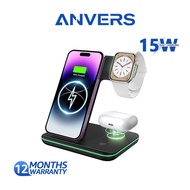 Anvers 3 in 1 Wireless charger Stand 15W Fast Charging Dock for iPhone/iWatch/Airpods/Apple Series