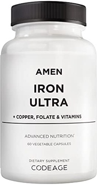 Amen Iron Ultra Supplement + Copper, Folate, Vitamin C and Vitamin B12-2-Month Supply - Ferrous Sulf