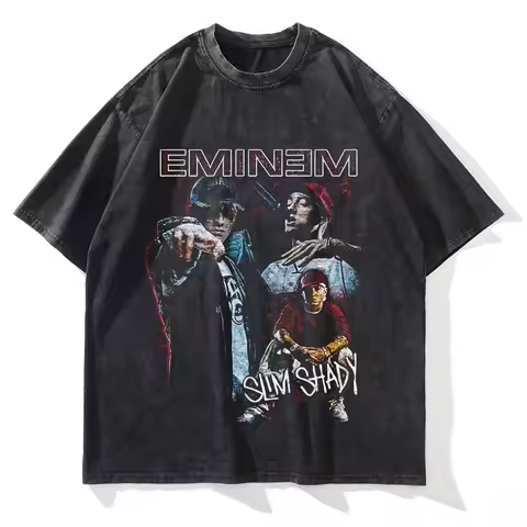 Summer Men Women Vintage Washed T Shirt Summer Eminem Graphic Printed Short Sleeve Oversized Casual 