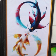 lukisan cetak ikan koi mitologi plus bingkai ukuran 65×45