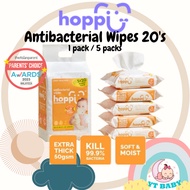 Hoppi Premium Baby Antibacterial Wipes 20 Wipes x 1 pack / 5 Packs