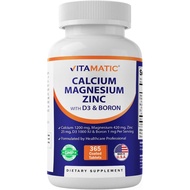 Vita Mark Calcium Magnesium Zinc D3 Boron |365 Coated Pill Supplement |Calcium 1200mg, Magnesium 420