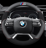 หุ้มพวงมาลัยรถยนต์ BMW Modified M (ทรงกลมสีดำ) หนังเหมาะสำหรับรถยนต์ BMW ทุกคัน 3 4 5 7 Series M4 M3 X1 X2 X3 X4 X5 X6 Z4 E46 M5 F10 F20 F15 F30 F22 F06 38 เซนติเมตร