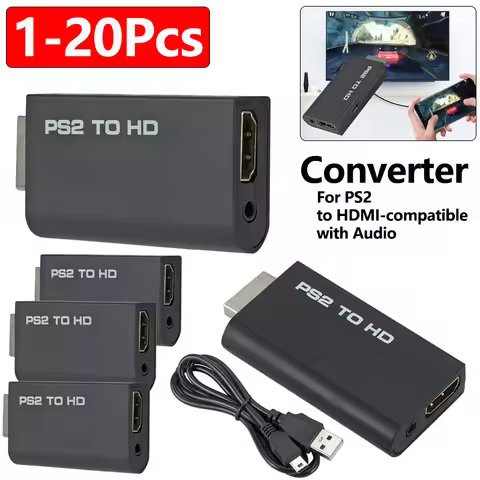 1-20Pcs For PS2 to HDMI Converter Full HD Audio Video Adapter 480i/480p/576i with 3.5mm Audio Output