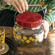 日本 ADERIA 日本製昭和系列復古花朵梅酒瓶1L-橘菊款