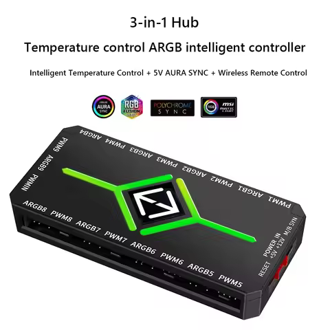 ARGB PWM Fan Hub Adapter 1To9 Port With Controller 5V 3 Pin PC Cooling Fan Hub Splitter SATA Power S