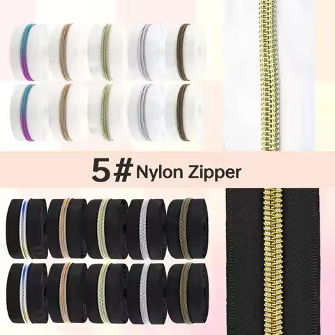 5/10/20Meters Black/White Zipper Tape 5# Nylon Zippers By The Meter Bag Sewing Zip Repair Kit Contin