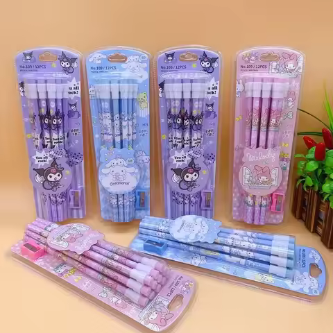 Sanrio HB Pencils 12 Pencils & 1 Pencil Roller Stationery Box Set Student Writing Drawing Kuromi HB 