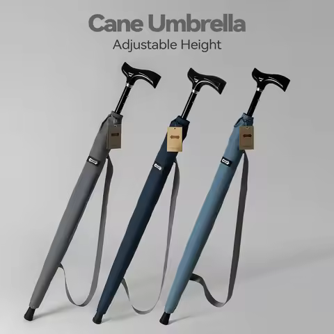 Parachase Strong Walking Cane Umbrella Windproof Adjustable Long Handle Crutches Umbrella Men Women 