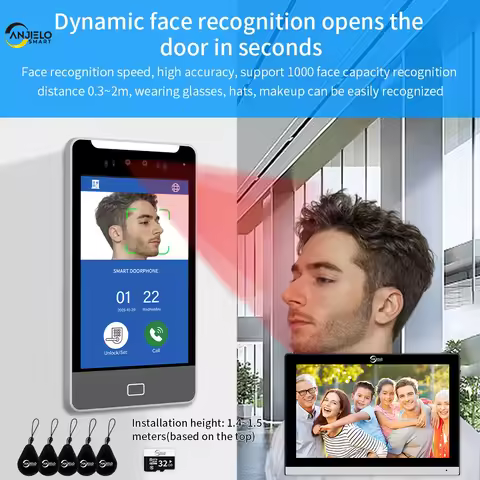 ANJIELO TUYA Smart 5IN1 Unlock AI Face Recognition Video Intercom Smart Doorbell Villas High-rise Bu