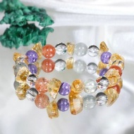 【流彩】隨形黃水晶×紫龍晶×白水晶×太陽石×綠柱石 水晶手鍊