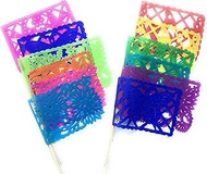 Set of 12 pcs Multi-colored Mexican Tissue Paper Flags, Papel Picado Banderitas, Paquete de 12 bande
