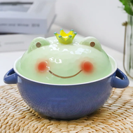 ♥ATTRACT♥ Japanese Kids Cartoon Ceramic Bowl and Plate Set Salad Bowl with Handle Frog Noodle Bowl S
