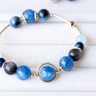 魔鬼的眼淚-雙管手鍊。藍晶石 魔鬼海藍寶 銀曜石。提升自信表達