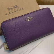 Sk Ocean กระเป๋าสตางค์โค้ชแท้ เอ้าเลท 7.5 นิ้ว หนังซาฟเฟียโน่สีม่วงหรู