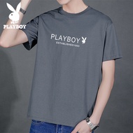 เสื้อยืดเพลย์บอยสำหรับผู้ชายเสื้อยืดเข้ารูปพอดีผ้าฝ้ายบริสุทธิ์คอกลมฤดูร้อนสำหรับสีทึบแขนสั้น T313สไ