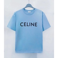 23 Autumn Winter Sky Blue Chest Letter Printed Short-Sleeved T-Shirt Men Women Couple Style T-Shirt Collar Label+Tag