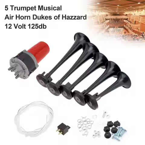 5pcs 12V Car Air Horn 125db Loud Trumpet Compressor Musical Dixie Car of Hazzard for Truck Auto Auto