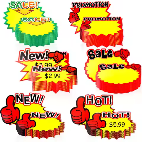 10Pcs Starburst Sale Sign Stickers, 7Inch X 5.5Inches Sale Paper Tags Price Burst Assorted Display T
