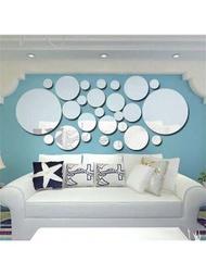 28入組圓鏡3d立體壁貼亞克力鏡貼diy圓形任意組合裝飾,適用於浴室、電視背景、臥室和家居裝飾