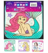 迪士尼公主 - 日本廸士尼公主毛巾 (Ariel) Disney Princess 美人魚 小魚仙 毛巾手帕方形 3件套裝, 16 cm x 16 cm 100% 全棉毛巾手帕方形 平行進口