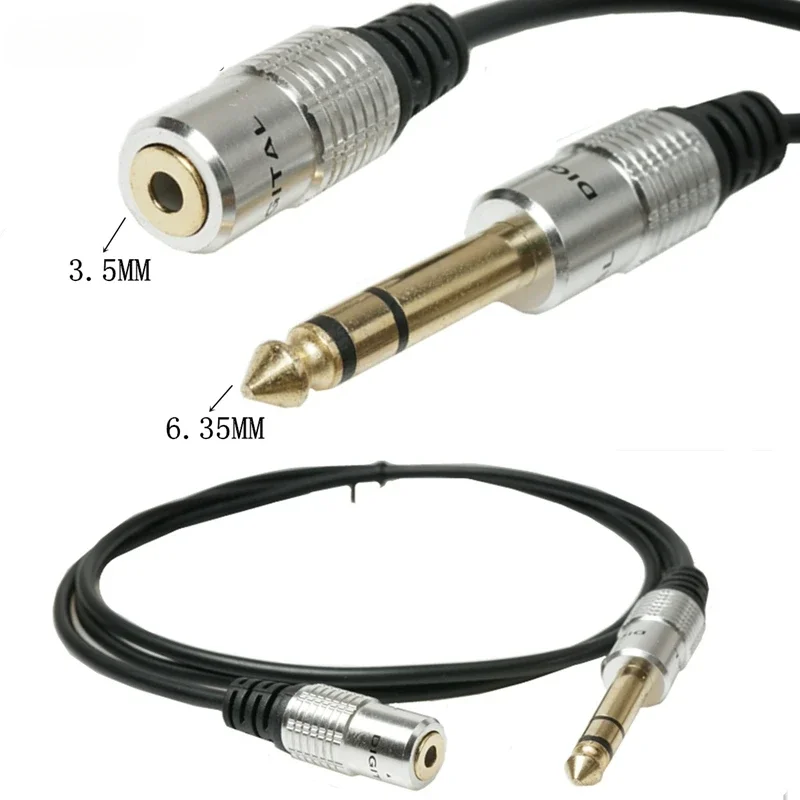 6.35mm Plug to 3.5mm Socket Headphone Extension Cable Metal Case Stereo 6.35 Revolution 3.5 Female Audio Adapter Cable 30cm 1.8m