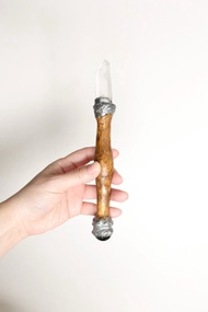 【快速出貨】尼泊爾喜馬拉雅山能量白水晶黑曜石天地連結魔法棒2